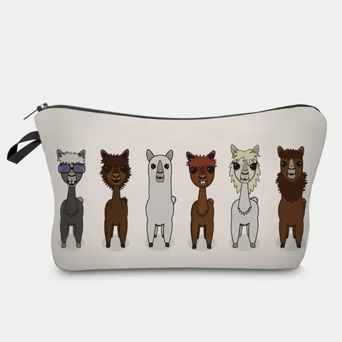 Cartoon Llama Print Polyester Makeup Bag Portable Travel Toiletry Organizer Handbag With Zipper For Women Cosmetic Case