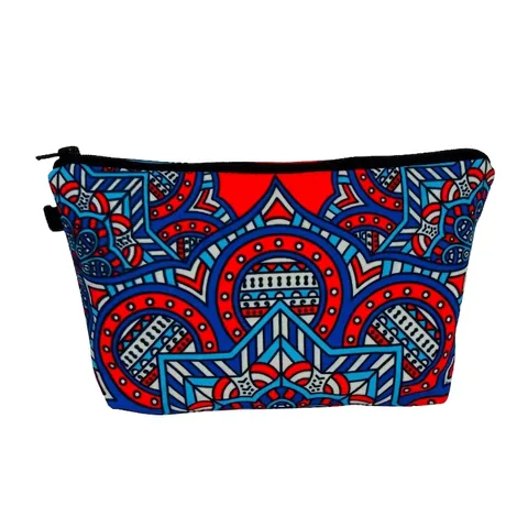 Bolsa de Maquillaje con Estampado de Mandala para Mujer Poliéster Neceser Cosmético Trapecio Organizador de Viaje Portátil con Cremallera