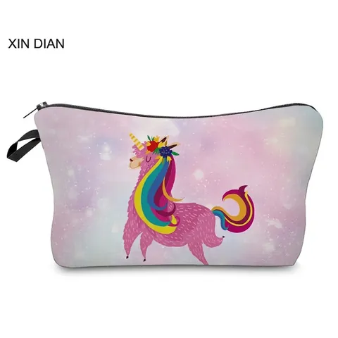 Polyester Digitale Bedrukking Make-up Tas Cartoon Alpaca Eenhoorn Patroon Dames Reis Toilettas Opbergzakje Cosmetische Tas