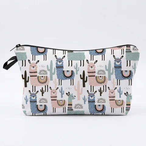Trousse à Maquillage Imprimé Alpaga pour Femmes Organisateur de Cosmétiques de Voyage Portable en Polyester avec Fermeture Éclair