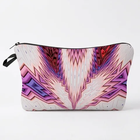 Women Geometric Pattern Polyester Cosmetic Bag Portable Travel Toiletry Organizer Makeup Pouch With Zipper Closure Handbag