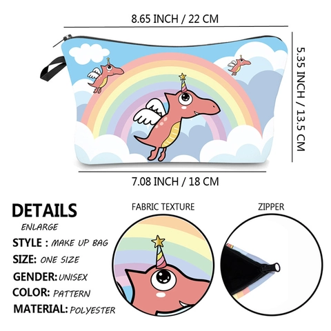 Waterproof Polyester Makeup Bag Cute Dinosaur Printed Toiletry Pouch Travel Multi Purpose Organizer Zipper Handbag For Women