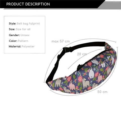 Women Digital Print Alpaca Waist Bag Portable Polyester Belt Bag For Outdoor Sport Running Travel Cute Animal Pattern Fanny Pack