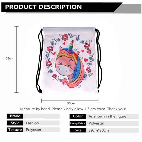 Sac à Cordon Imprimé Numérique Licorne Arc-en-ciel Sac de Sport en Polyester pour Enfants Femmes Voyage Rangement