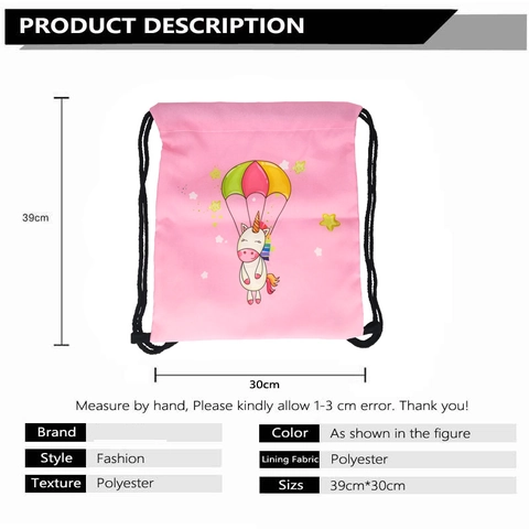 Einhorn Bedruckt Kordelzug Rucksack Leicht Polyester Beutel Für Kinder Mädchen Damen Reise Lässig Schule Aufbewahrung Tasche