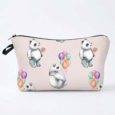 Trousse de Maquillage Imprimé Panda Femmes Multifonctionnelle Voyage Toilette Pochette Polyester Fermeture Éclair Organisateur