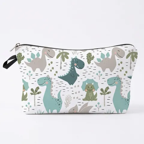 Waterproof Polyester Cosmetic Bag With Cartoon Dinosaur Print Multifunctional Travel Makeup Organizer Pouch Handbag For Women