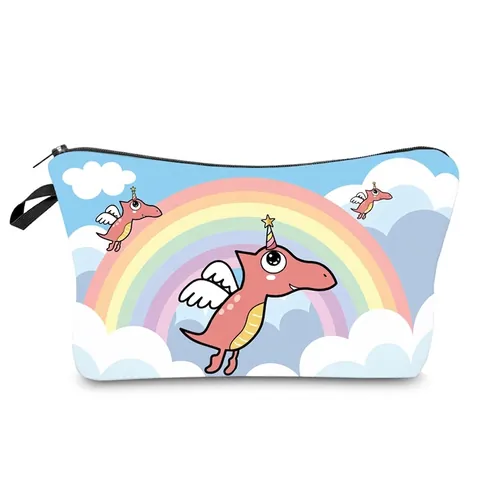 Waterproof Polyester Makeup Bag Cute Dinosaur Printed Toiletry Pouch Travel Multi Purpose Organizer Zipper Handbag For Women