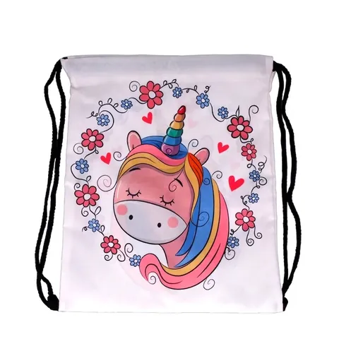 Sac à Cordon Imprimé Numérique Licorne Arc-en-ciel Sac de Sport en Polyester pour Enfants Femmes Voyage Rangement