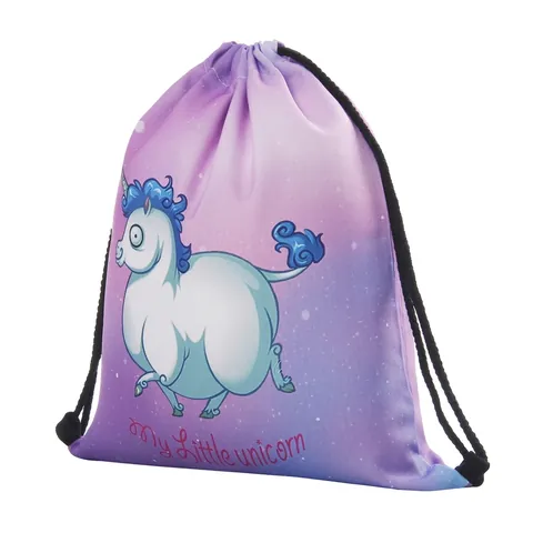 Purple Gradient Unicorn Drawstring Backpack Polyester Cartoon Animal Print Storage Bag For Unisex Casual Travel Daily Rucksack