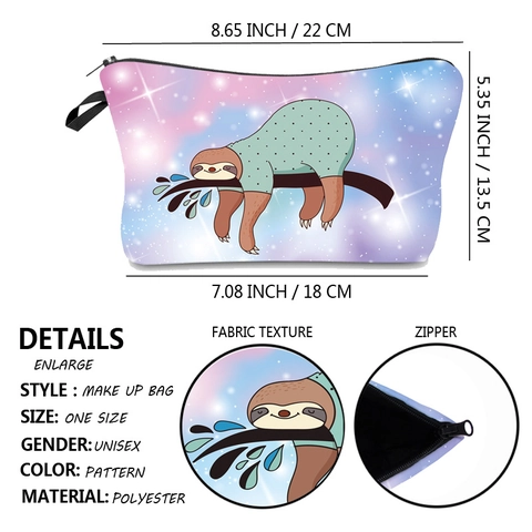 Cartoon Sloth Galaxy Print Waterproof Polyester Makeup Bag For Women Portable Travel Toiletry Organizer Multipurpose Storage Pouch Clutch