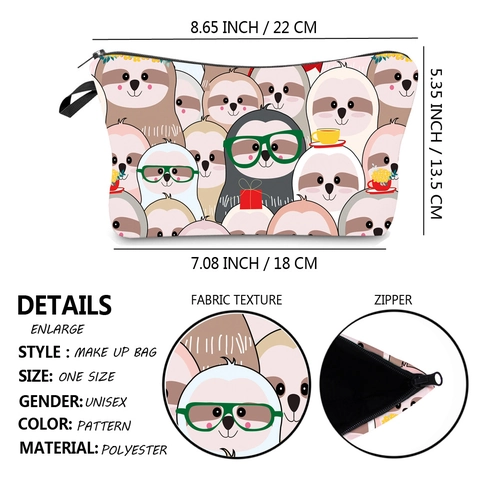 Neceser Estampado Perezoso Dibujos Animados Poliéster Impermeable Bolsa Cosméticos Viaje Cremallera Asa Mujeres Organizador Diario