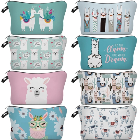 Llama Print Makeup Bag Waterproof Polyester Cosmetic Case Travel Toiletry Storage Pouch For Women Girls Zipper Organizer