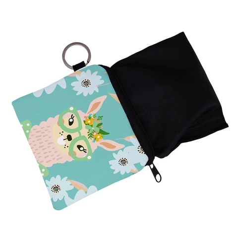 Mignon Porte-monnaie en Polyester avec Imprimé Alpaga et Fleurs Mini Portefeuille avec Anneau Porte-clés pour Femmes