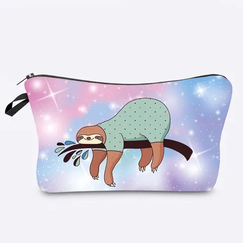 Cartoon Sloth Galaxy Print Waterproof Polyester Makeup Bag For Women Portable Travel Toiletry Organizer Multipurpose Storage Pouch Clutch