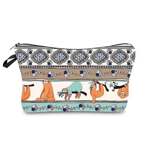Women's Waterproof Digital Print Sloth Pattern Makeup Bag Multi-functional Polyester Travel Cosmetic Pouch Zippered Organizer Handbag