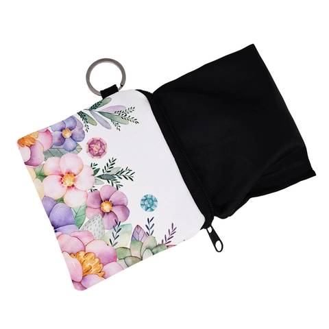 Porte-monnaie en Polyester à Imprimé Floral pour Femmes Mini Portefeuille à Fermeture Éclair avec Anneau Porte-clés Portable