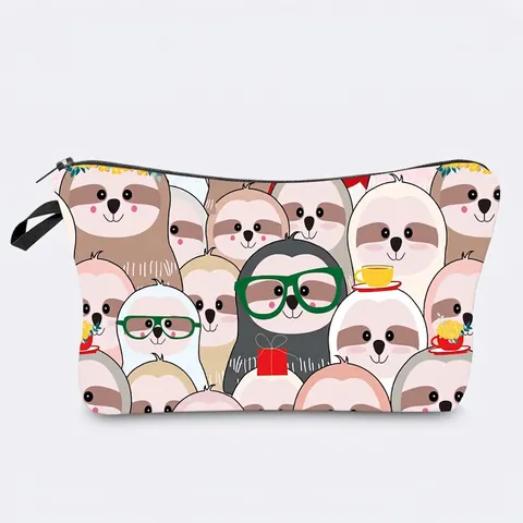 Neceser Estampado Perezoso Dibujos Animados Poliéster Impermeable Bolsa Cosméticos Viaje Cremallera Asa Mujeres Organizador Diario