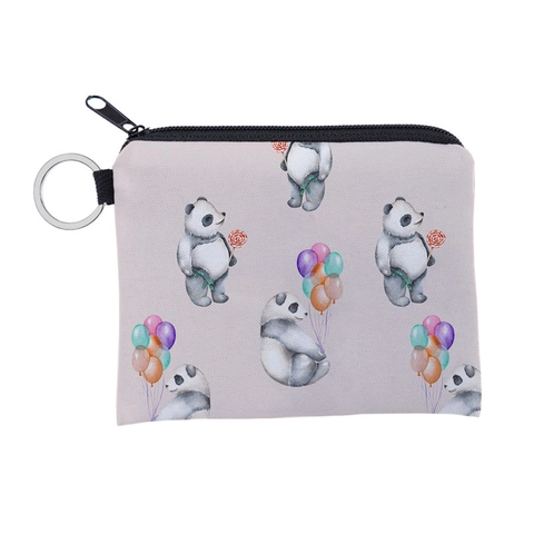 Lindo Monedero Con Estampado de Panda de Dibujos Animados Mini Cartera de Poliéster Impermeable Con Llavero Para Mujer