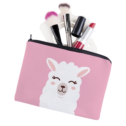 Bolsa de Maquillaje de Oxford Con Estampado de Alpaca Linda Neceser de Viaje Portátil Organizador de Cosméticos Con Cremallera