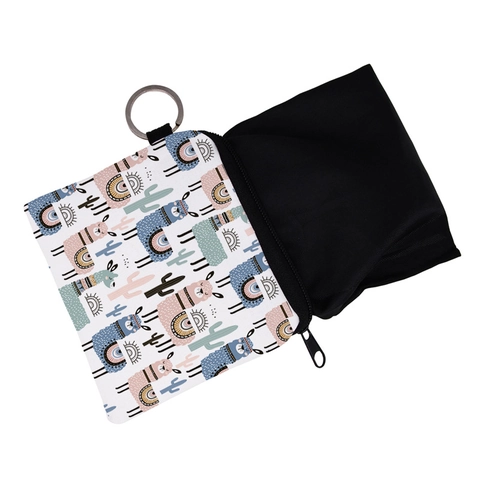 Alpaca Cat Sloth Patterned Coin Purse Polyester Water Resistant Mini Zipper Wallet With Keychain Portable Storage Bag For Women Kids