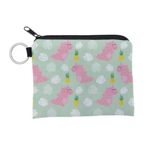Cartoon Dinosaurier Ananas Druck Mini Münzbörse Reißverschluss Tragbare Polyester Aufbewahrungstasche Mit Schlüsselring Für Damen Kinder