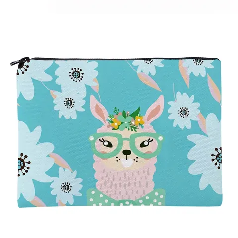 Schattige Alpaca Bloemen Print Cosmetica Tas Voor Vrouwen Draagbare Oxford Stof Reis Toilettas Opbergzakje Rits Makeup Tas