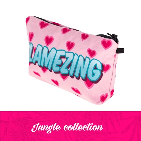 Bolsa de Maquillaje Rosa con Estampado de Corazones Organizador de Aseo de Viaje Portátil Neceser con Cremallera para Mujer