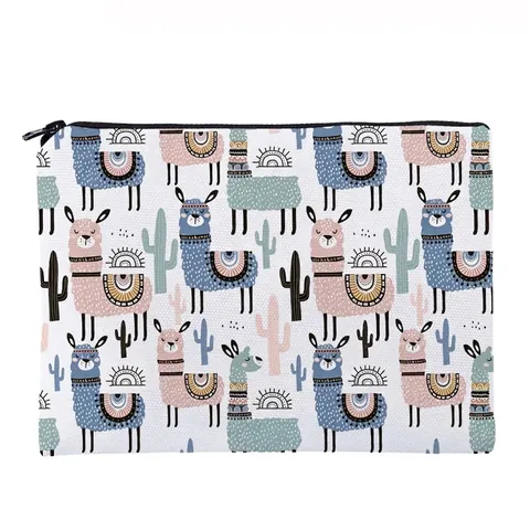 Borsa da Trucco Portatile in Oxford Con Stampa Alpaca Cactus Astuccio Per Cosmetici Da Viaggio Donna Con Cerniera