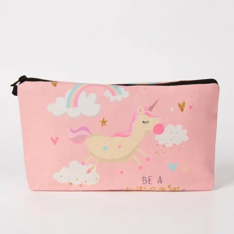 Rosa Einhorn Druck Kulturtasche Tragbare Reise Kosmetiktasche Aufbewahrungsbeutel Damen Mädchen Polyester Reißverschlusstasche