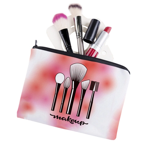 Oxford Cloth Polyester Makeup Bag Pink Watercolor Printed Cosmetic Pouch Travel Toiletry Storage Organizer Zipper Clutch