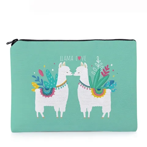 Alpaka Llama Love Print Kosmetiktasche Oxford Stoff Minzgrün Make-Up Beutel Reise Organizer Für Damen Mädchen Aufbewahrungstasche