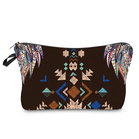 Trousse à Maquillage Imprimé Géométrique Tribal Bohème Polyester Organisateur de Voyage Sac de Rangement de Toilette Femme
