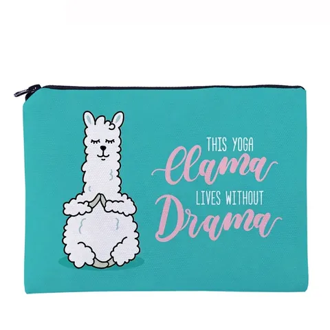 Borsa da Trucco in Tessuto Oxford con Motivo Yoga Llama Organizzatore da Viaggio Portatile Pochette con Cerniera Donna