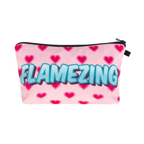 Bolsa de Maquillaje Rosa con Estampado de Corazones Organizador de Aseo de Viaje Portátil Neceser con Cremallera para Mujer