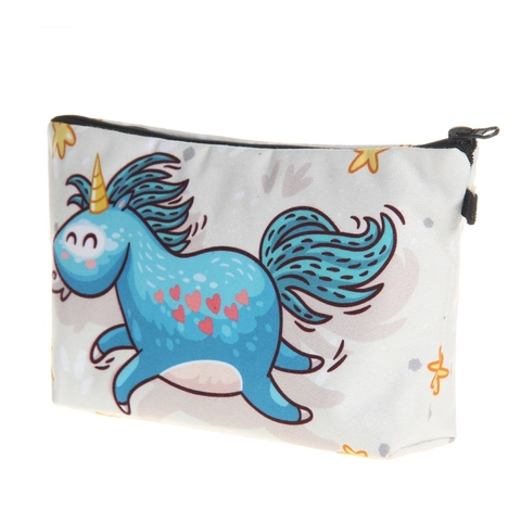 Linda Bolsa de Maquillaje con Estampado de Unicornio Azul Organizador de Artículos de Tocador de Viaje Portátil de Poliéster