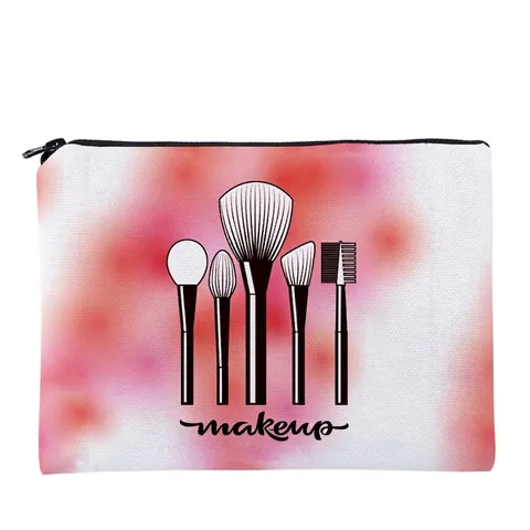 Oxford Cloth Polyester Makeup Bag Pink Watercolor Printed Cosmetic Pouch Travel Toiletry Storage Organizer Zipper Clutch