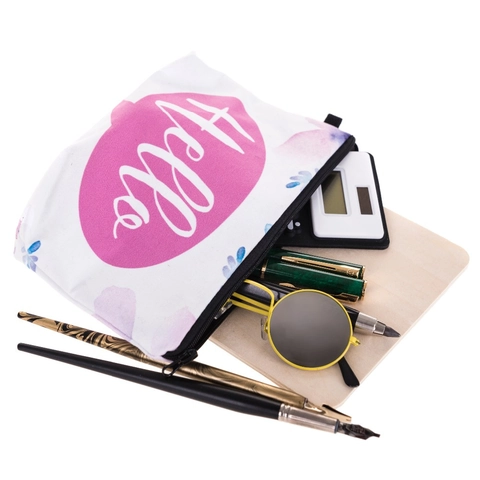 Portable Polyester Floral Letter Print Makeup Bag For Women Travel Cosmetic Organizer Zipper Storage Pouch Hello Style