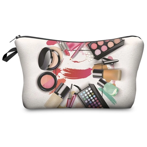 Women Travel Makeup Bag Polyester Portable Cosmetic Pouch With Zipper Printed Toiletry Organizer Case For Daily Use
