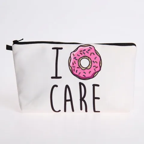 Portable Makeup Bag Polyester Sponge Lining Travel Toiletries Storage Bag Donut Letter Print Women Cosmetic Organizer Zippered Pouch
