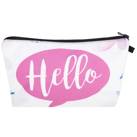 Portable Polyester Floral Letter Print Makeup Bag For Women Travel Cosmetic Organizer Zipper Storage Pouch Hello Style