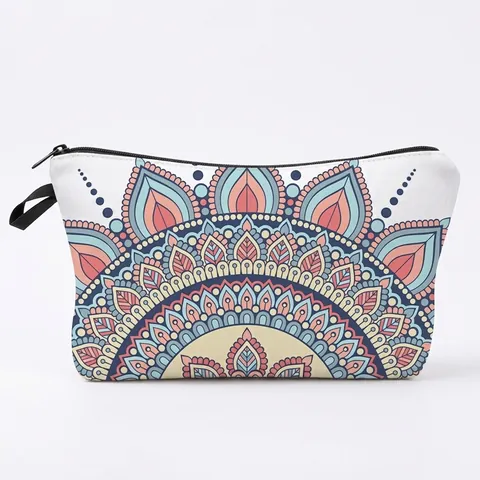 Mandala Print Makeup Bag For Women Portable Travel Cosmetic Pouch Waterproof Polyester Zipper Toiletry Organizer Handbag