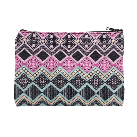 Geometric Printed Cosmetic Bag For Women Bohemian Ethnic Style Toiletry Bag Travel Makeup Organizer Polyester Storage Pouch
