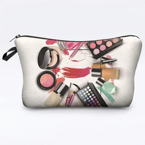 Women Travel Makeup Bag Polyester Portable Cosmetic Pouch With Zipper Printed Toiletry Organizer Case For Daily Use