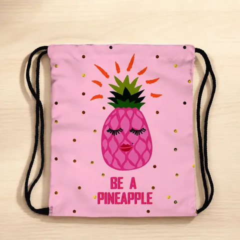 Mochila con Cordón Rosa Estampado de Piña para Mujer Bolsa de Almacenamiento de Viaje Casual para Niñas Poliéster Impermeable