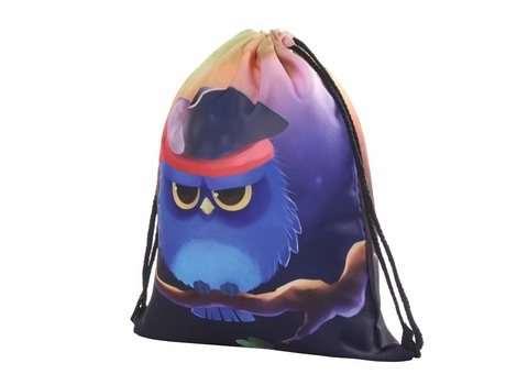 Mochila con Cordón y Estampado de Búho en Degradado de Cielo Estrellado para Viajes Bolsa de Almacenamiento de Búho Pirata