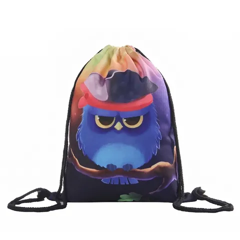 Mochila con Cordón y Estampado de Búho en Degradado de Cielo Estrellado para Viajes Bolsa de Almacenamiento de Búho Pirata