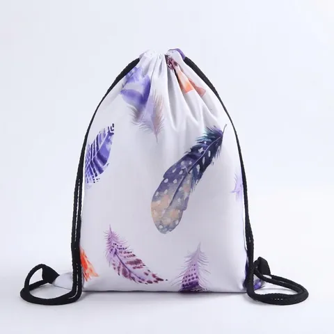 Sac à Cordon avec Imprimé Plumes Léger Sac de Rangement en Polyester pour Voyage Quotidien Unisexe Décontracté