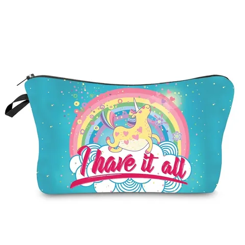 Bolsa de Cosméticos de Poliéster Multifuncional para Mujer Estampado Digital Colorido Unicornio Arco Iris Organizador de Almacenamiento de Viaje