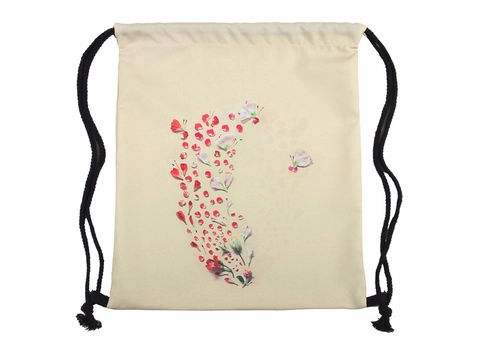 Elegant Floral Print Drawstring Backpack For Women Literary Petal Pattern Polyester Storage Bag Travel Toiletry Bundle Bag
